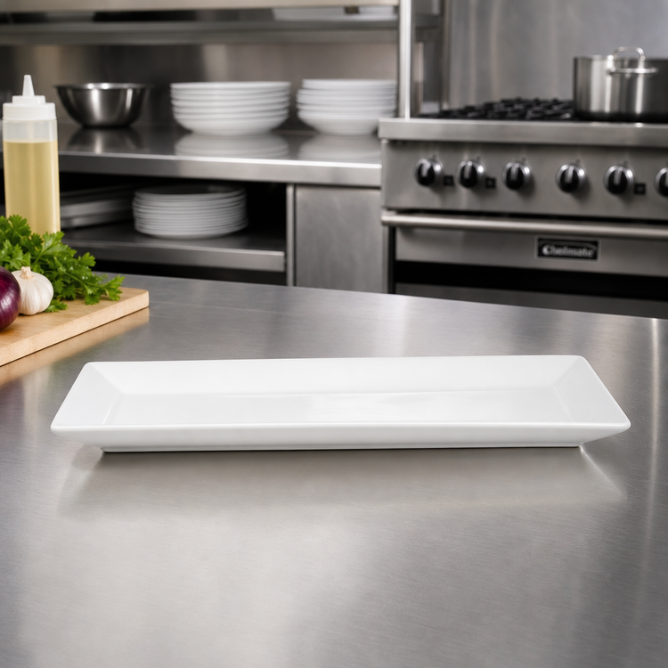 Product image #2 for Winco Royalsquare White Rectangular Porcelain Platter, 12 x 4 x 3/4 Inches