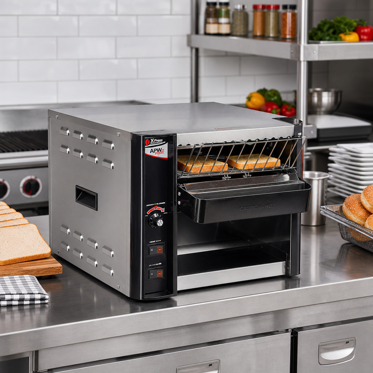 Product image #2 for APW Wyott X*Press XTRM-1 Radiant Horizontal Conveyor Toaster, Countertop, 1-1/2 in Opening, 350 Slices/Hour, 120V Electric