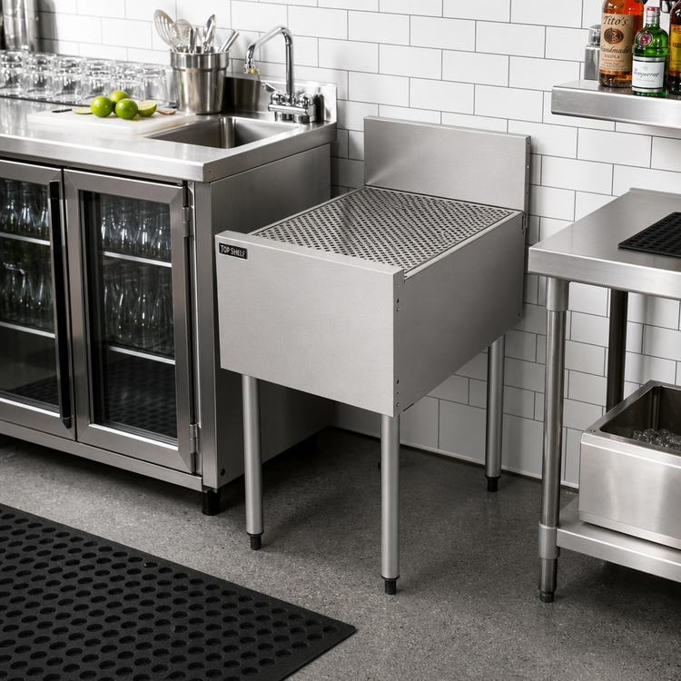 Product image #3 for Top Shelf TSF Series 18-Inch Freestanding Stainless Steel Underbar Drainboard with 6-Inch Backsplash