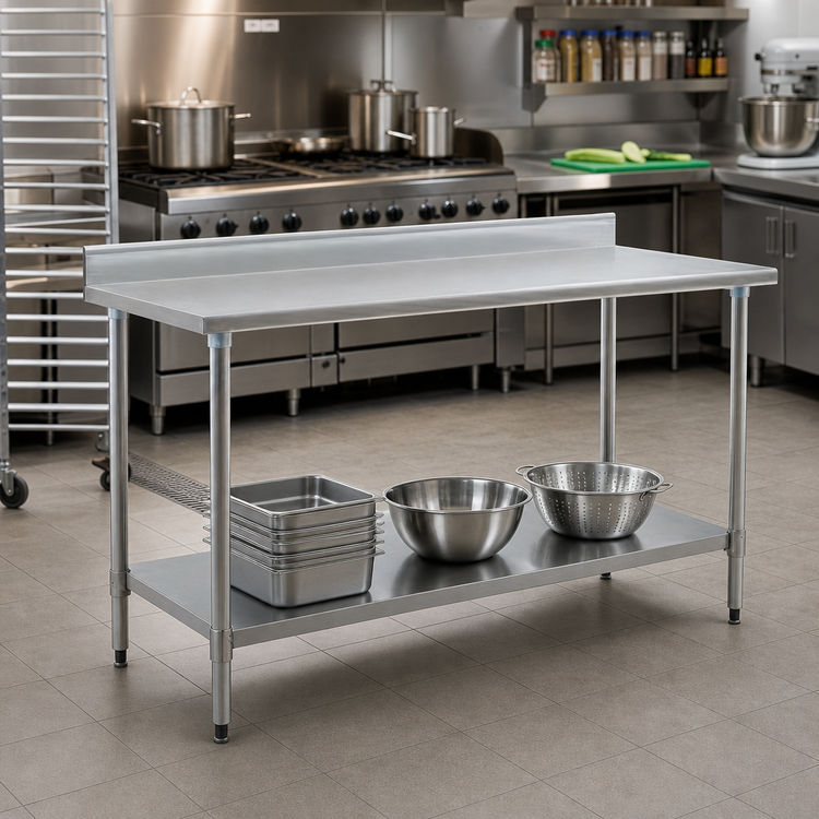 Product image #2 for Deluxe Series Stainless Steel Work Table with 4-1/2 Inch Backsplash and Adjustable Undershelf, 60 x 30 Inches