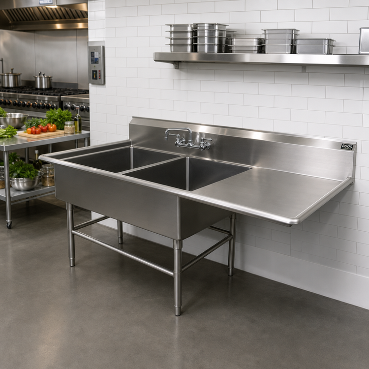Product image #2 for John Boos Pro-Bowl 2-Compartment Freestanding Stainless Steel Sink with 20-Inch Right-Hand Drainboard