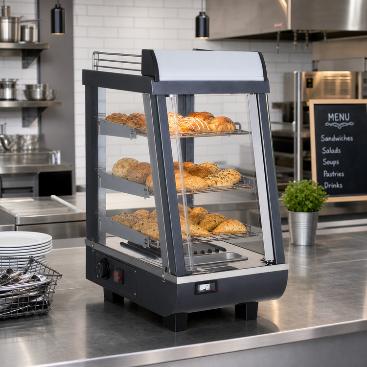 Product image #2 for CAC China 19-Inch Wide Countertop Heated Food Display Merchandiser with 3 Adjustable Shelves and 2 Glass Doors