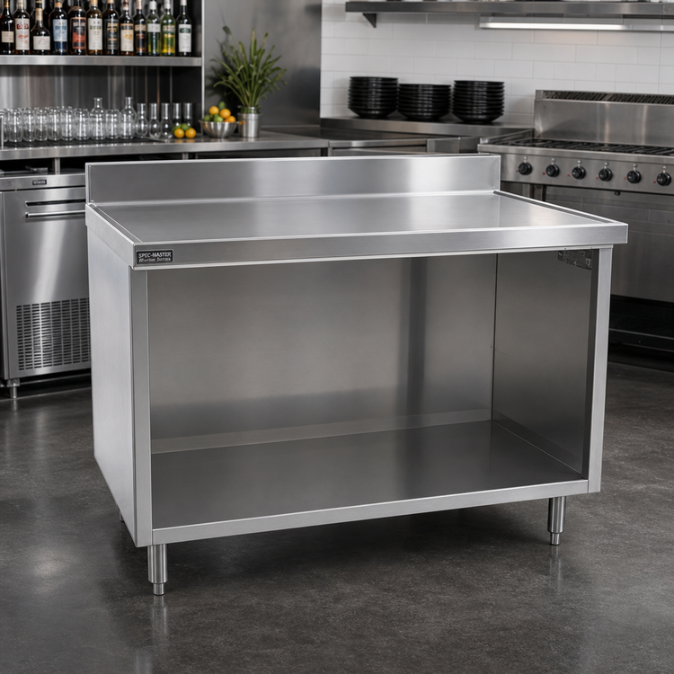 Product image #2 for Spec-Master Marine Series 120-Inch Stainless Steel Underbar Work Table with Open Front Cabinet Base