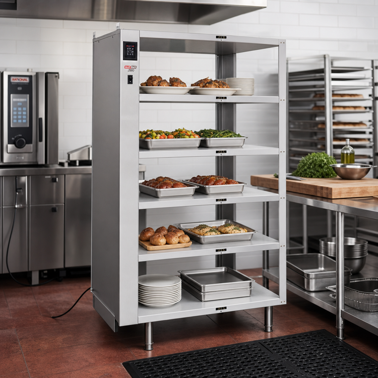 Product image #3 for Hatco Glo-Ray 2-Go 5-Tier Heated Holding Shelf with Radiant Heat and Touchscreen Controls, 39" x 20" Shelves