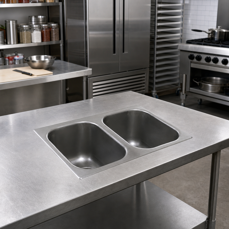 Product image #2 for Eagle Group Deep-Drawn Self-Rimming Drop-In Two-Compartment Sink with No Deck, 16 x 20 x 13-1/2 in Bowls