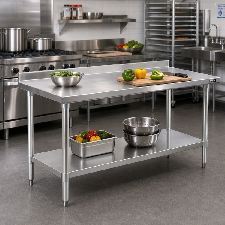 Product image #2 for Eagle Deluxe Series 48" x 36" Stainless Steel Work Table with Rear Upturn and Adjustable Undershelf