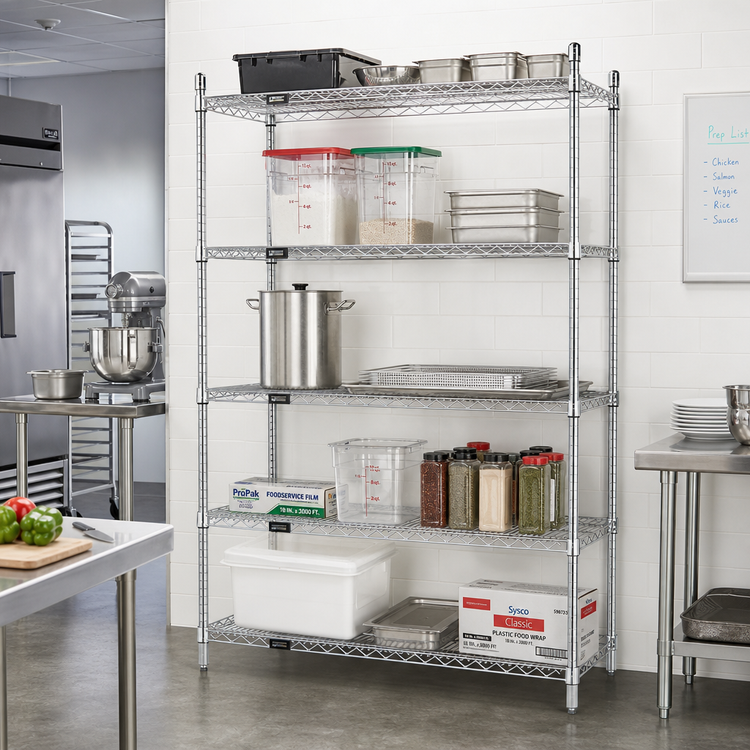 Product image #2 for Quantum 72-Inch W x 18-Inch D x 63-Inch H Stainless Steel Wire Shelving Starter Kit, 5 Shelves, 4 Posts
