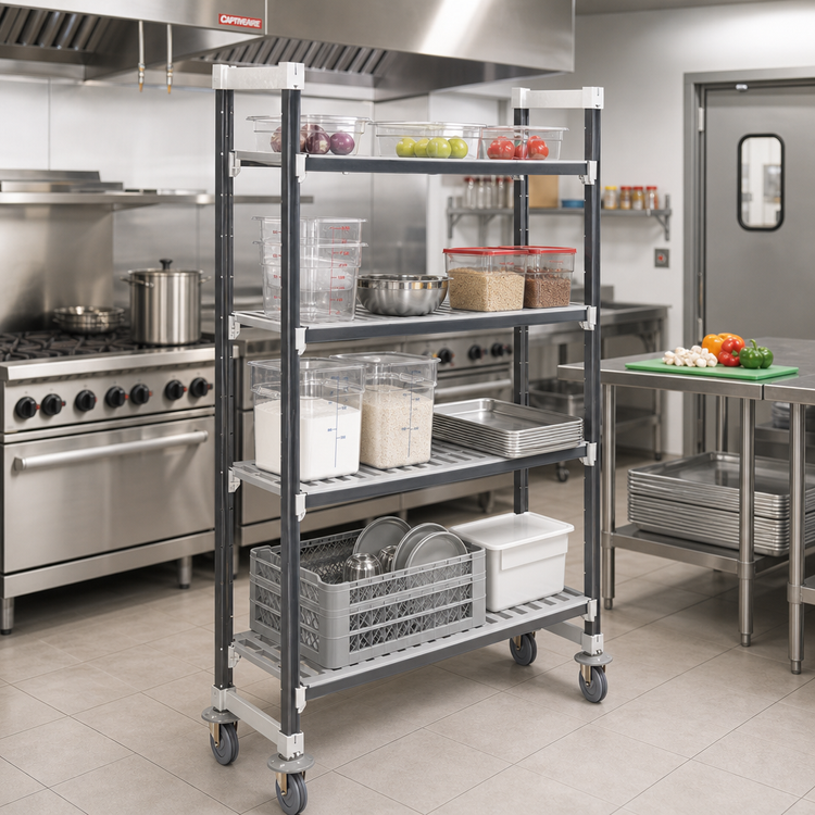 Product image #2 for Cambro Camshelving Elements XTRA High Density 4-Tier Mobile Starter Unit, 18 x 36 x 78-1/4 Inches, Vented Shelves