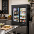 Thumbnail image #2 for True Mfg. - General Foodservice GDM-09-SQ-HC-LD 36-Inch Countertop Refrigerated Merchandiser, 2 Sliding Glass Doors, 3 Shelves, Black