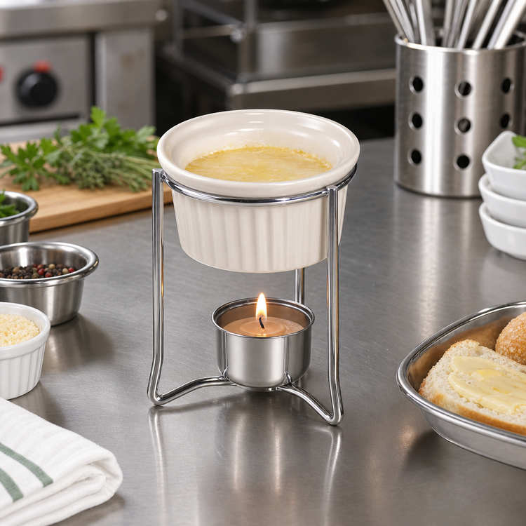 Product image #2 for American Metalcraft 4 oz Ceramic Butter Warmer Set with Chrome-Plated Stand