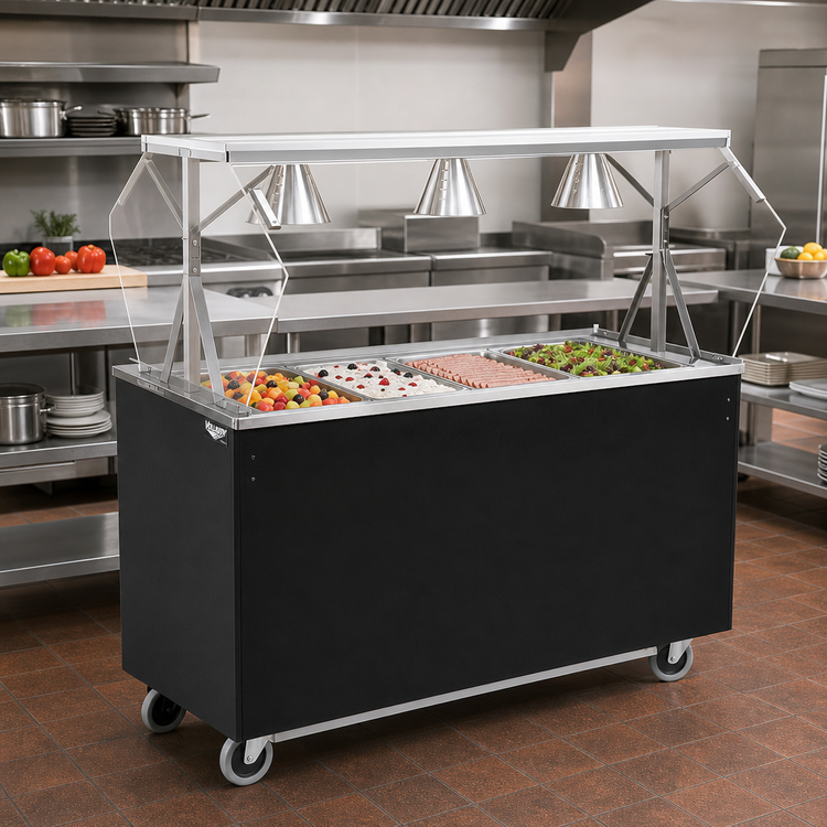 Product image #2 for Vollrath 2-Series Affordable Portable 60-Inch 4-Pan Non-Refrigerated Cold Food Station with Buffet Breath Guard and Lights, Granite Solid Base