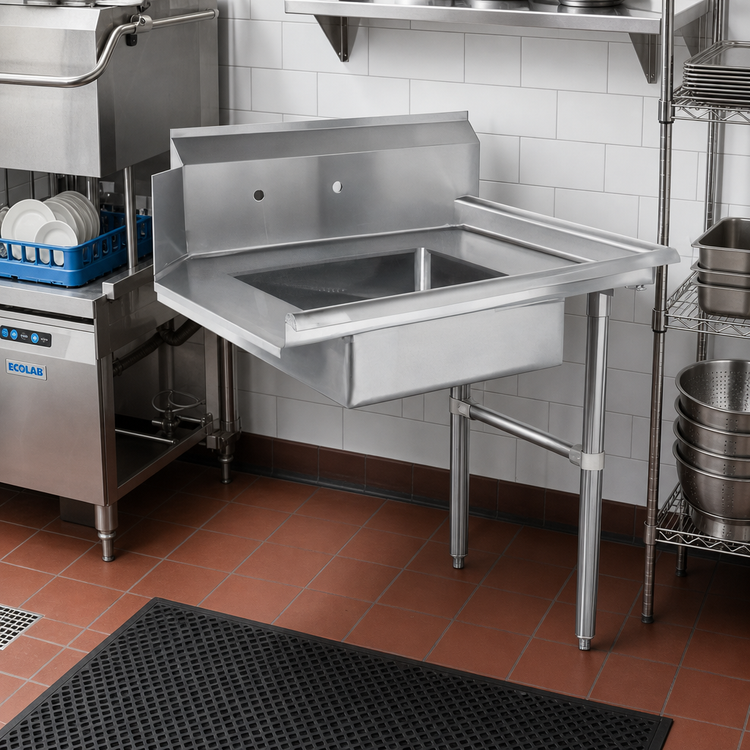 Product image #2 for Steel Works Stainless 48 x 30-Inch Right-to-Left Soiled Dish Table with 20 x 20 x 5 Pre-Rinse Bowl