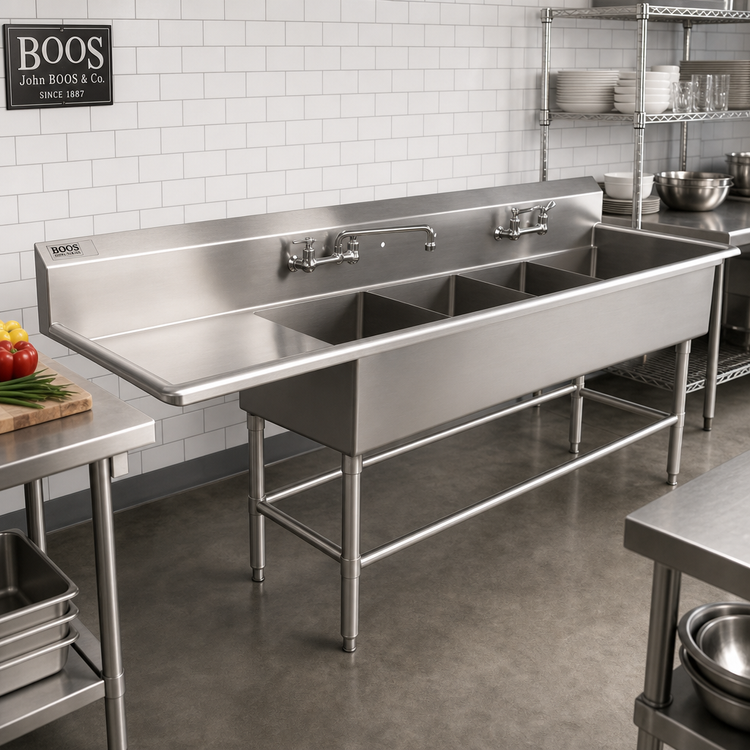Product image #2 for John Boos Pro-Bowl 4-Compartment Commercial Sink with 18-Inch Left Drainboard
