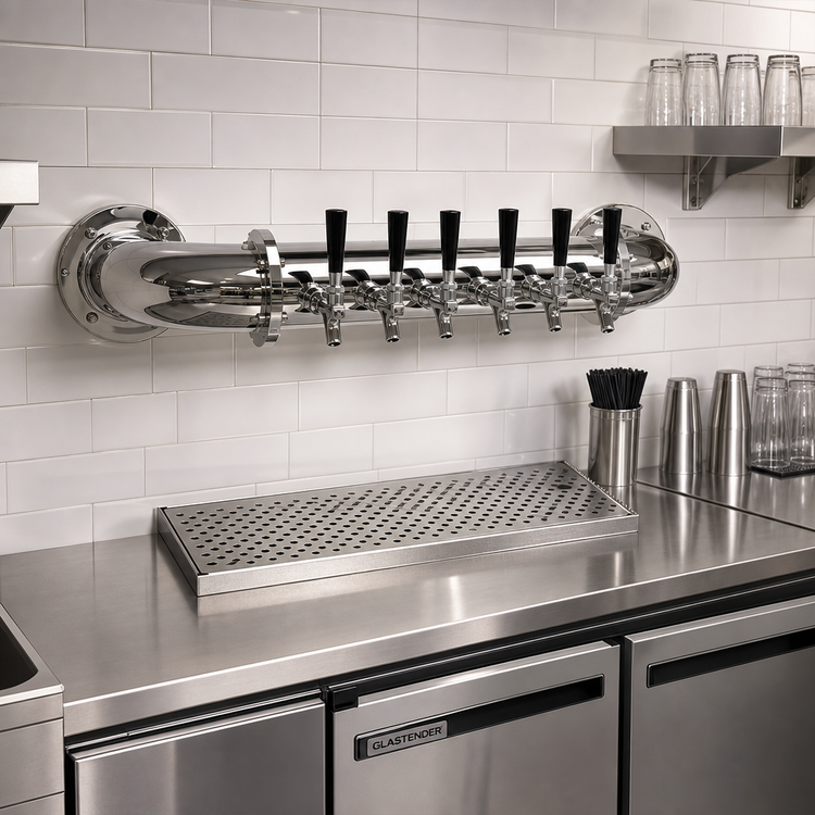 Product image #2 for Glastender Pipe Wall Draft Dispensing Tower, 6 Faucets, Glycol-Cooled, Mirror Finish