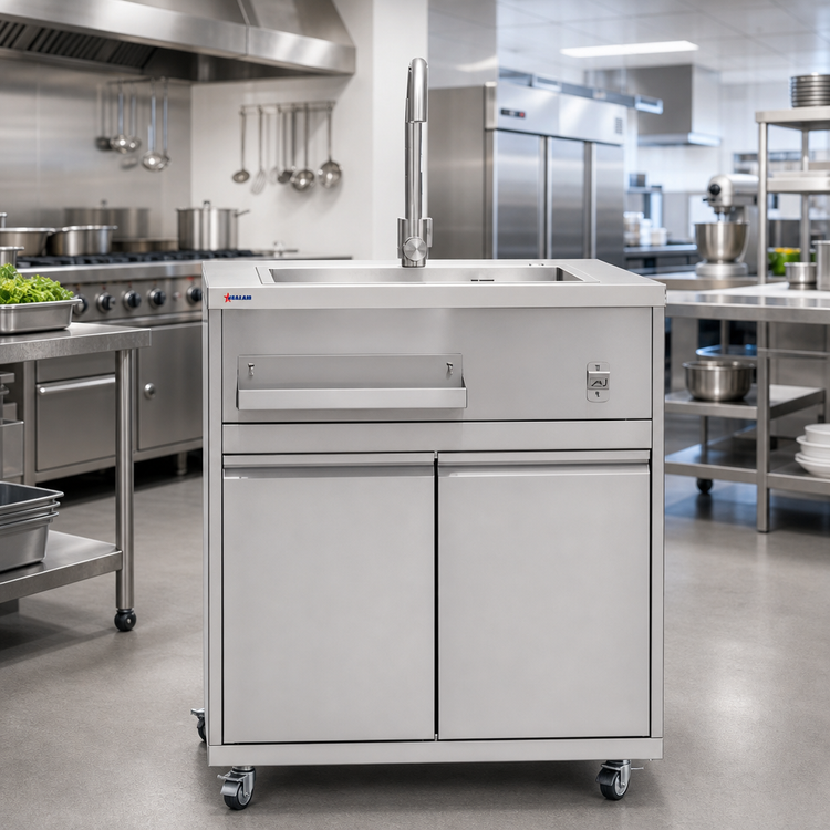 Product image #2 for 32-Inch Mobile Stainless Steel Single-Compartment Hand Sink with Faucet, Storage Cabinet and Casters
