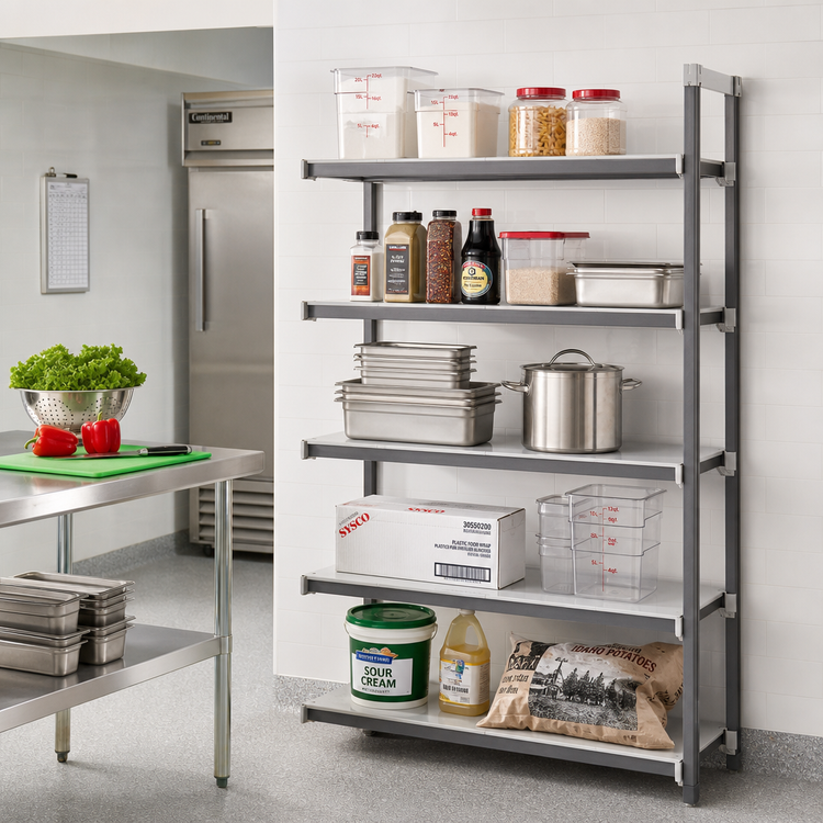 Product image #2 for Cambro Camshelving Elements XTRA 21" x 42" x 84" 5-Tier Solid Stationary Add-On Shelving Unit, Speckled Gray