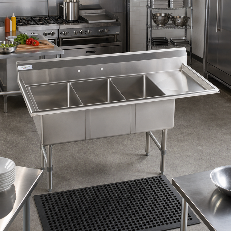 Product image #2 for 78-Inch Wide 3-Compartment Stainless Steel Sink With Right Drainboard