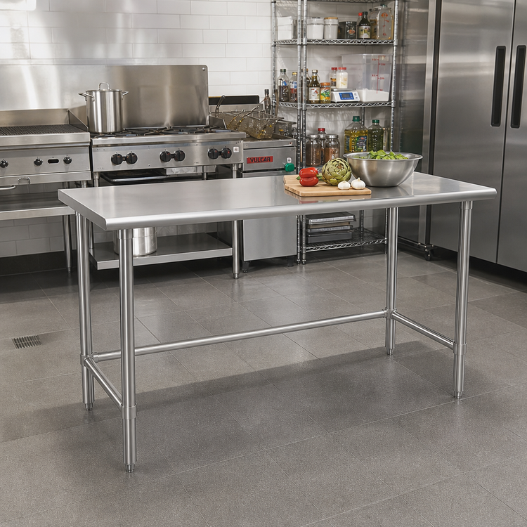 Product image #2 for Eagle Budget Series 108-Inch x 30-Inch Flat Top Stainless Steel Work Table with Open Front Tubular Base