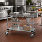Thumbnail image #2 for Quantum WRC-1836-3CG 3-Shelf Chrome-Plated Utility Bus Cart with 2 Wire Shelves, 1 Galvanized Solid Shelf, U-Handles, 1,200 lb Capacity