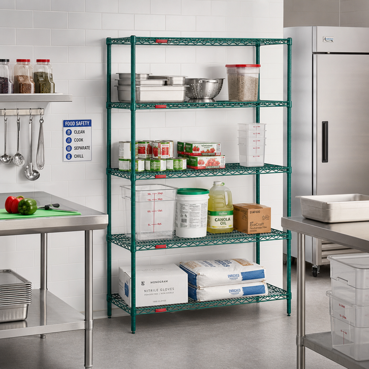 Product image #2 for Eagle Group Valu-Gard 4-Tier Stationary Starter Wire Shelving Unit, 42W x 18D x 74H, Green Epoxy