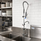 Thumbnail image #2 for Fisher 53058 Spring-Style Pre-Rinse Add-On Faucet, Deck Mount, 12-Inch Swing Spout, 16-Inch Riser, 36-Inch Hose, Dual Control, Stainless Steel