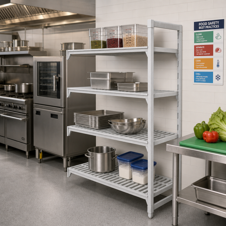 Product image #3 for Cambro Camshelving Premium 21" x 54" x 72" 4-Shelf Vented Add-On Polymer Shelving Unit, Speckled Gray
