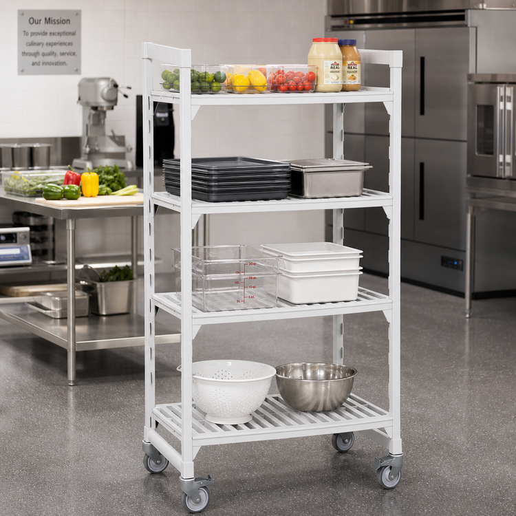 Product image #3 for Cambro Camshelving Premium Solid High Density Mobile Starter Unit, 24 x 36 x 67-1/4 Inches, 4-Shelf, Speckled Gray