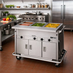 Thumbnail image #2 for Dinex DXPDME3PTSB Mobile Electric Hot Food Counter, 3 Sealed Wells, Unheated Cabinet Base, Stainless Steel