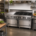 Thumbnail image #2 for Jade Bistro 72-Inch Shallow-Depth Heavy-Duty Gas Restaurant Range with 8 Open Burners, 24-Inch Left Griddle, and 2 Standard Ovens
