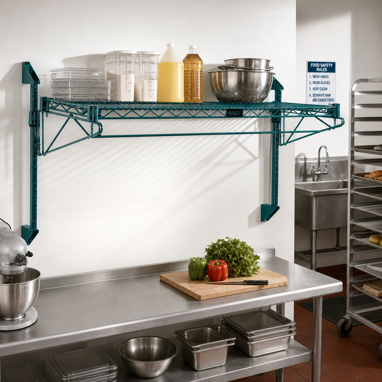 Product image #2 for Quantum Cantilever Single Shelf Post Wall-Mount Wire Shelving Unit, 72 x 21 Inch, Green Epoxy
