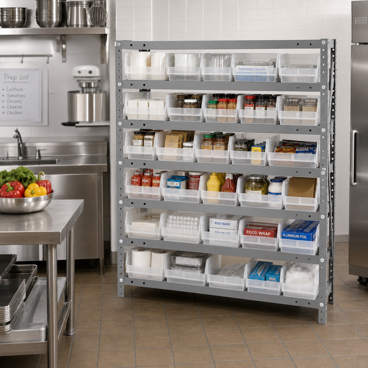 Product image #2 for Quantum Heavy-Duty Stationary Wire Shelving Unit with 7 Shelves and 24 Clear Bins, 36 x 18 x 39 Inches