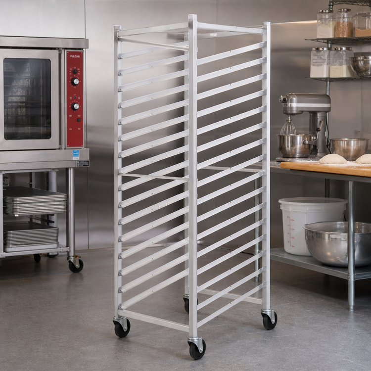 Product image #2 for Channel Manufacturing 20-Pan Knock-Down Aluminum Mobile Bun Pan Rack with 5-Inch Casters