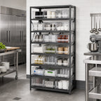 Thumbnail image #2 for Quantum 2475-952CL Heavy-Duty Stationary Wire Shelving Unit, 36" W x 24" D x 75" H, 8 Shelves, 21 Clear Bins