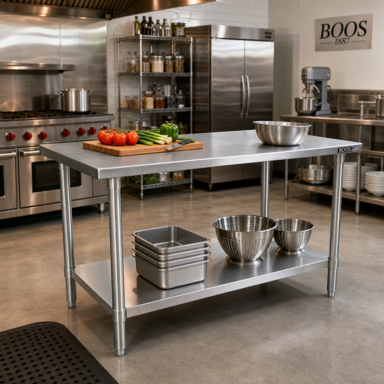 Product image #2 for John Boos Stallion 48" x 36" Stainless Steel Top Work Table with Adjustable Undershelf