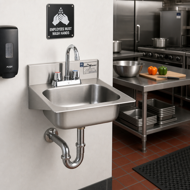 Product image #2 for Eagle Group Wall-Mounted Hand Sink with Gooseneck Faucet, 14-Inch x 10-Inch x 5-Inch Bowl, 304 Stainless Steel