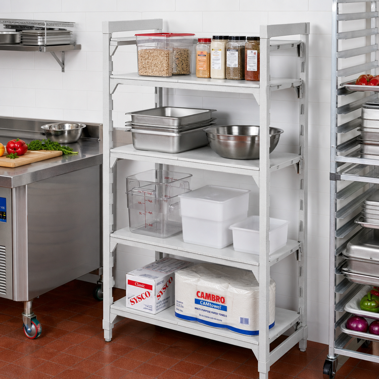 Product image #3 for Cambro Camshelving Premium 4-Shelf Solid Stationary Starter Unit, 24" Deep x 42" Wide x 72" High, Speckled Gray
