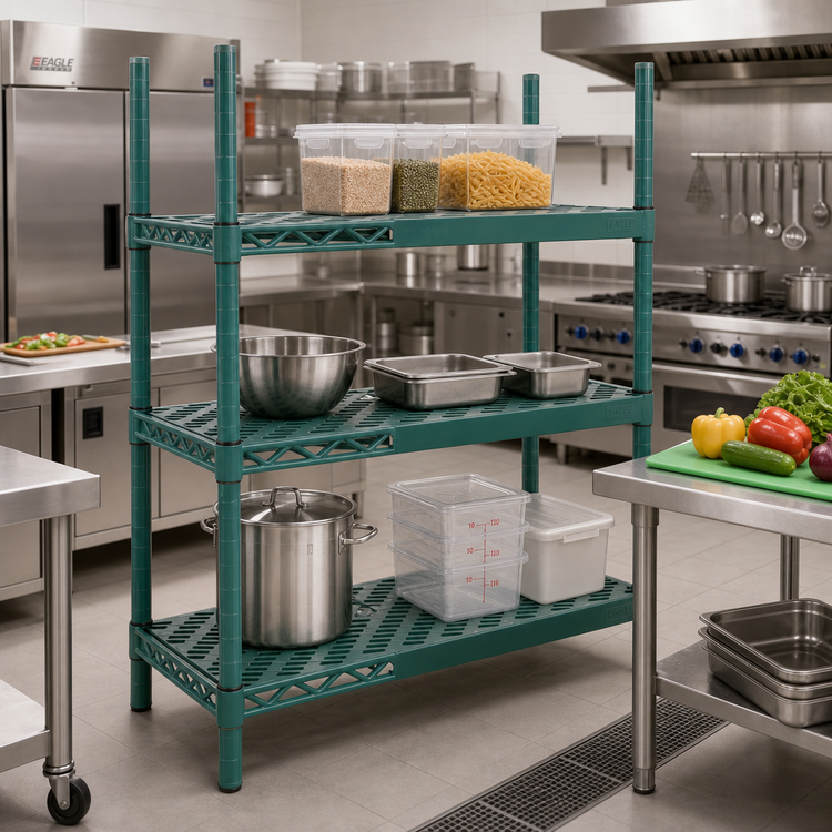 Product image #2 for Eagle Group QuadPLUS 42" x 18" Louvered Green Polymer Shelf Mat with MICROGARD Antimicrobial Protection