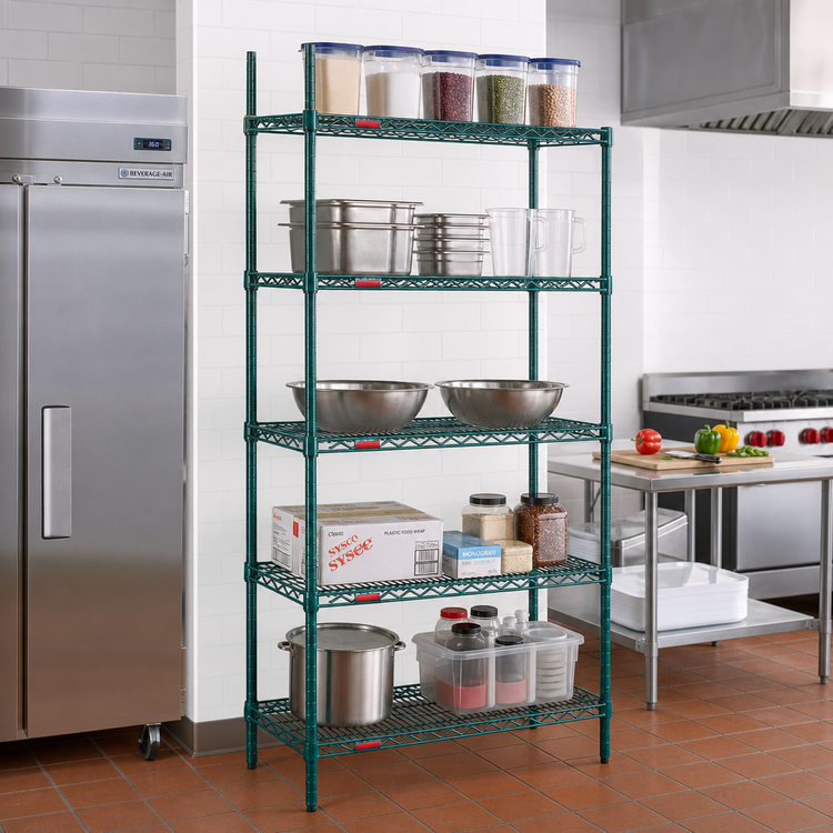 Product image #2 for Eagle Group Valu-Gard 5-Tier Stationary Wire Shelving Starter Unit, 30 x 24 x 86 Inches, Green Epoxy