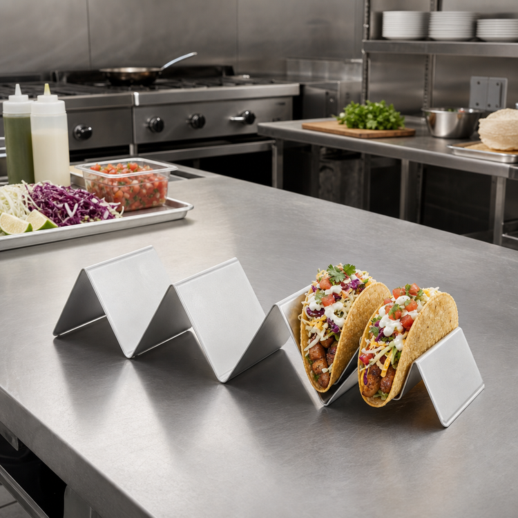 Product image #2 for American Metalcraft Half-Size Brushed Stainless Steel Tabletop Taco Holder, 8-Inch, 2 or 3 Compartments