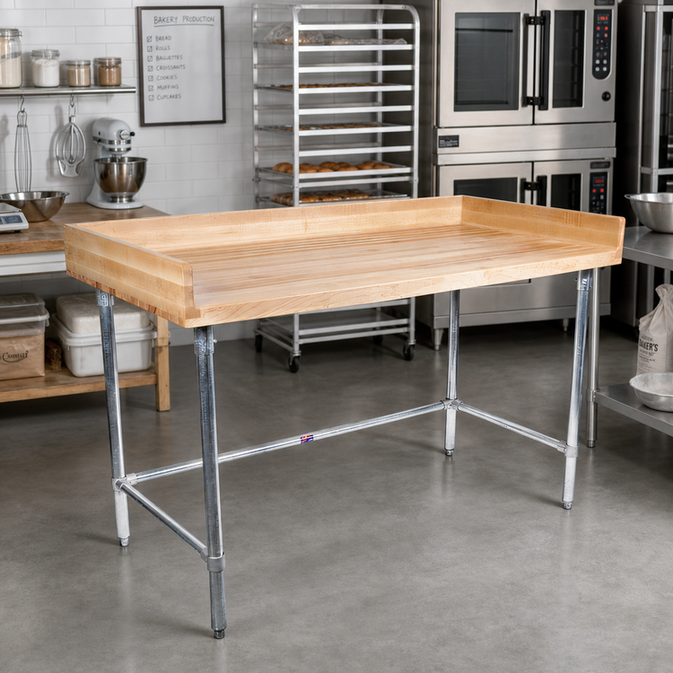 Product image #2 for BK Resources 72-Inch x 36-Inch Hard Maple Bakers Table with Galvanized Open Base