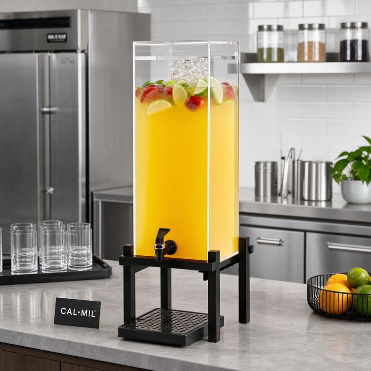 Product image #2 for Cal-Mil One by One 1.5 Gallon Acrylic Beverage Dispenser with Ice Chamber and Drip Tray, Black