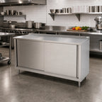Thumbnail image #2 for John Boos 4CS6R1.5-3084 84" x 30" Stainless Steel Enclosed Work Table with Sliding Doors, 16-Gauge 300 Series Top and 1-1/2" Rear Up-Turn