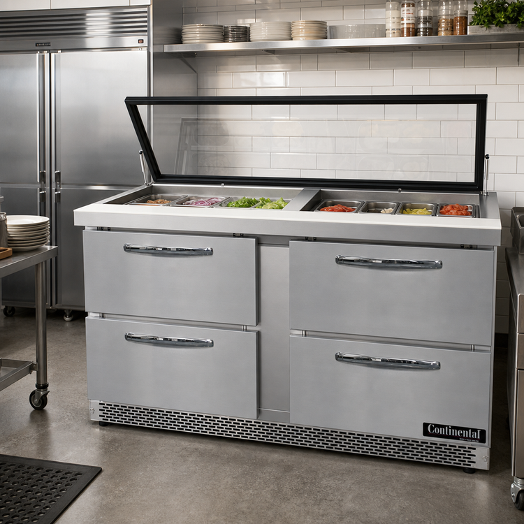 Product image #2 for Continental Refrigerator SW60N24M-HGL-FB-D Mighty Top 60" Two-Section Sandwich Unit with Hinged Glass Lid