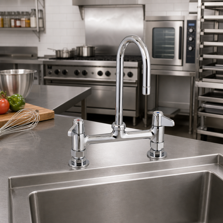 Product image #2 for equip 8-Inch Deck Mount Mixing Faucet with 5 7/8-Inch Swivel Gooseneck and Lever Handles