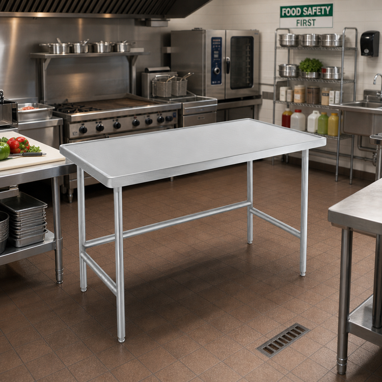 Product image #2 for Advance Tabco 48-Inch x 30-Inch 14-Gauge 304 Stainless Steel Work Table with Countertop Edge and Open Galvanized Base