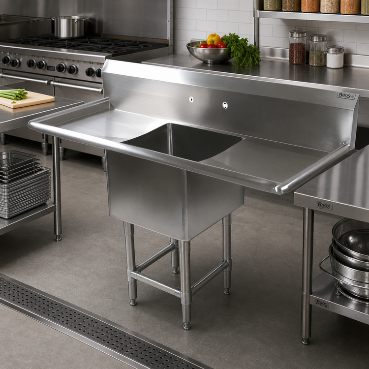 Product image #2 for John Boos Pro-Bowl 1-Compartment Stainless Steel Sink with Left and Right Drainboards and 18 Inch x 24 Inch x 12 Inch Bowl