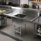 Thumbnail image #2 for John Boos Pro-Bowl 1PB1824-2D30 1-Compartment Stainless Steel Sink with Left & Right Drainboards, 18 x 24 x 12-Inch Bowl, 10-Inch Backsplash