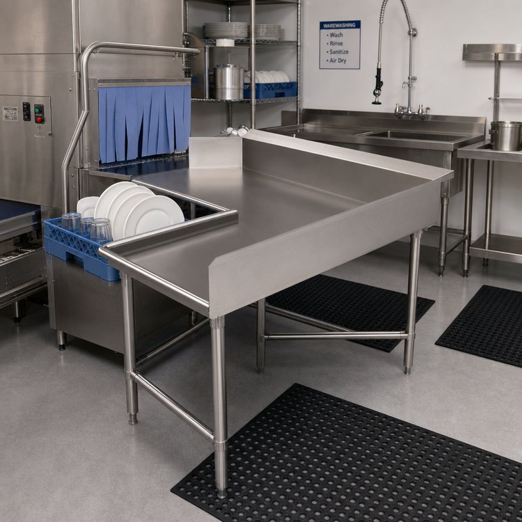 Product image #2 for BK Resources Corner L-Shaped Clean Dishtable, 60" x 60", Left-to-Right Operation, 16-Gauge 304 Stainless Steel