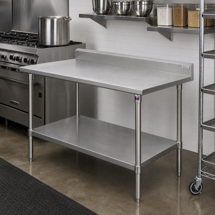 Product image #2 for John Boos Stallion Stainless Steel Top Work Table, 72"W x 30"D, 5" Backsplash, Welded Undershelf