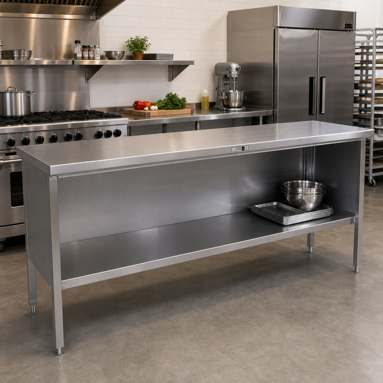 Product image #2 for John Boos Open Front Cabinet Base Stainless Steel Work Table, 144 x 24 Inches, 14-Gauge Flat Top